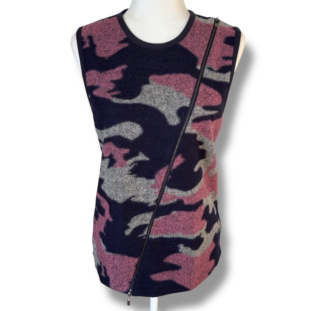 Paniz Wool Camouflage Asymmetrical Zip Vest Size Large